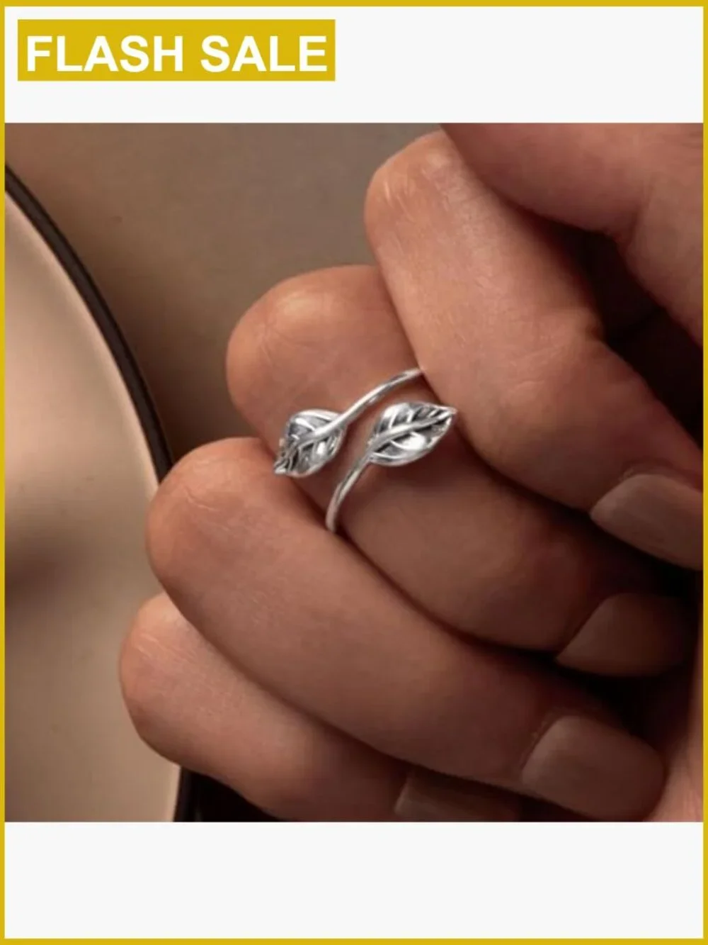 Sterling Silver Dainty Stackable Rings - Leaf Design Adjustable Size 6-9
